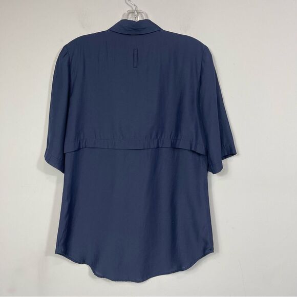 Kal Rieman Navy Blue Blouse Button Down Shirt Short Sleeve Size 2 Made in USA - Picture 13 of 16